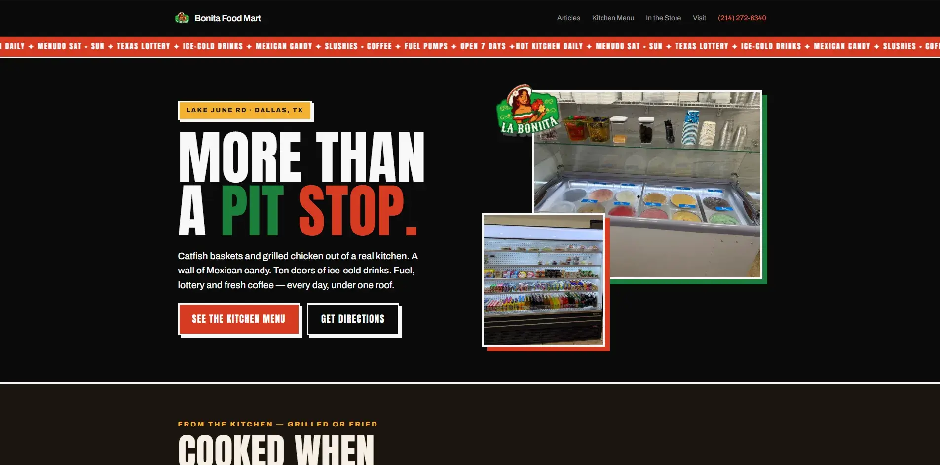 Bonita Food Mart homepage — a Dallas corner store website built on Unasystems