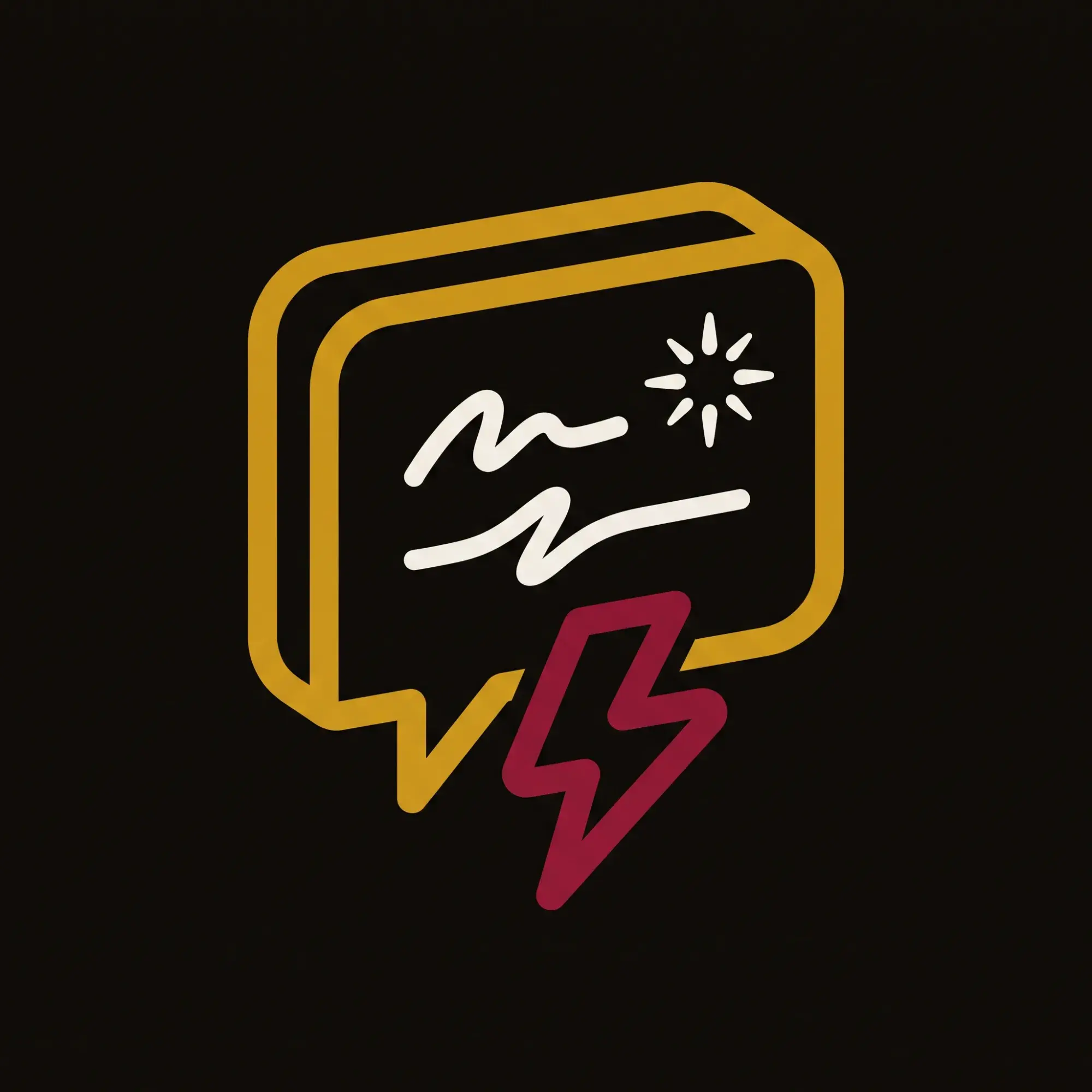 Speech bubble with a lightning bolt — instant answers, in Unasystems gold and crimson