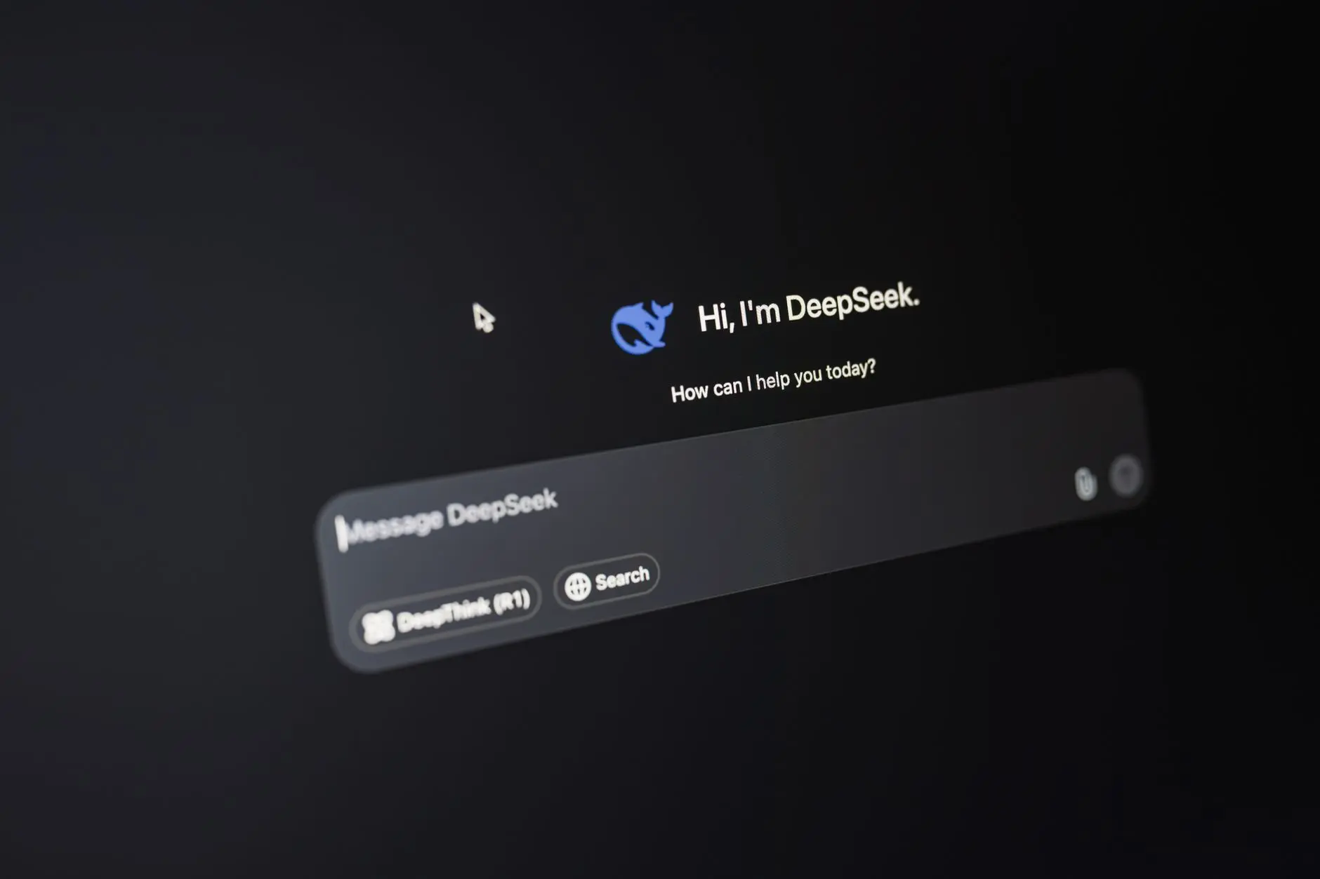 Close-up of DeepSeek AI interface on a dark screen highlighting chat functionality.